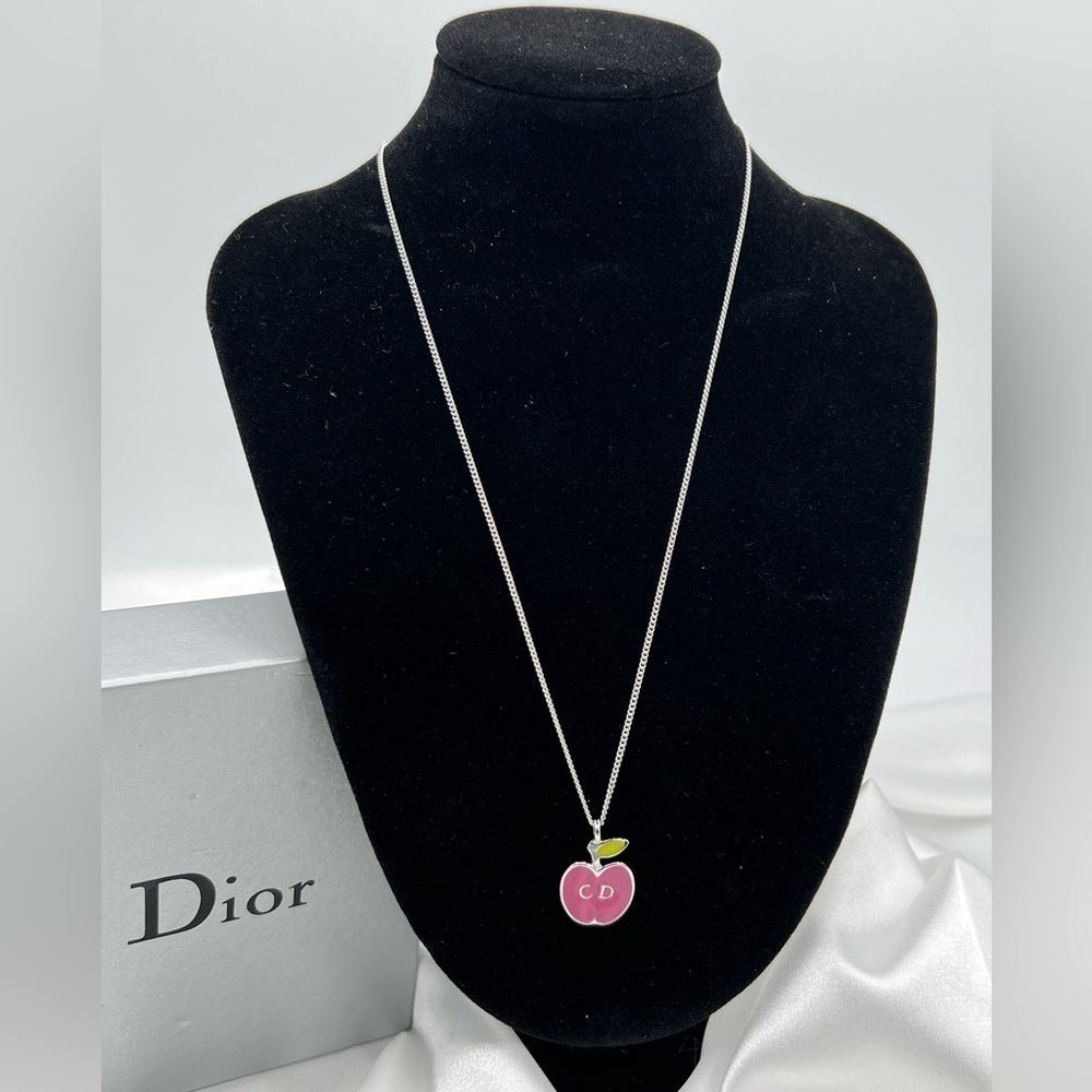 Christian Dior Rare Pink Apple Silver Necklace